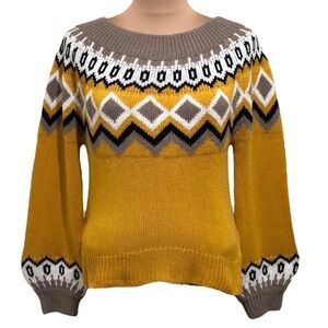 Express Sweater Size XS Mustard Yellow Fairisle Lantern Sleeve